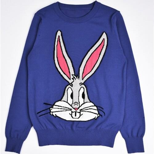 Autumn knitted pullovers Chic rabbit embroidery sweaters long sleeve knitwear tops women D390