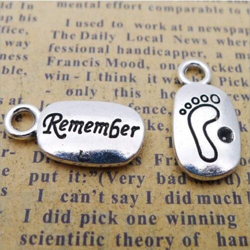 RAINXTAR Antique Silver Color Alloy Remember Baby Foot Charms 10*22mm 20pcs AAC365
