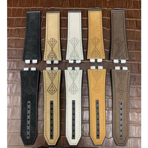 Nubuck cow leather Bamboo belt Fluorine rubber For Hublot strap Watchband 27x17mm 22mm for big bang watch band 411 insert piece