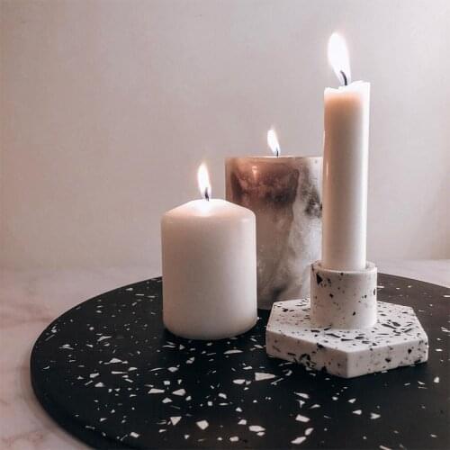 Hexagon Design Cement Candle Holder Mold Geometric Aesthetics Concrete Terrazzo Candlestick Silicone Mould Simple Style