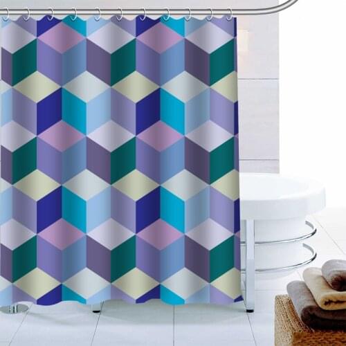 ShunQian Modern Geometry Shower Curtain Polyester Fabric Bath Screens Curtains For Bathroom 3D Waterproof Bath Curtain Hook
