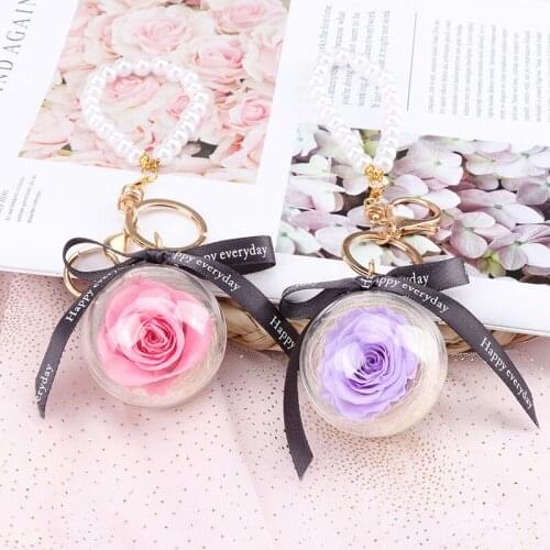 Dried Flower Key Chain Preserved Rose Handmade Charms For DIY Pendents Home Decor Gift forMothers DayLover Weeding Decoration