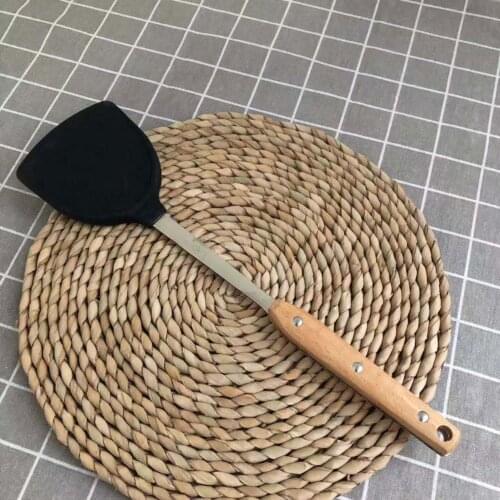 Thicken silicone spatula non-stick spatula stainless wooden handle extended wok kitchen tongs cute kitchen utensil