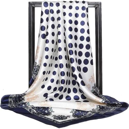 Spring New Lmitation Silk Scarf Female Blue And White Porcelain Wave Dot Blue 90CM Square Scarf Satin Silk Scarf Customization