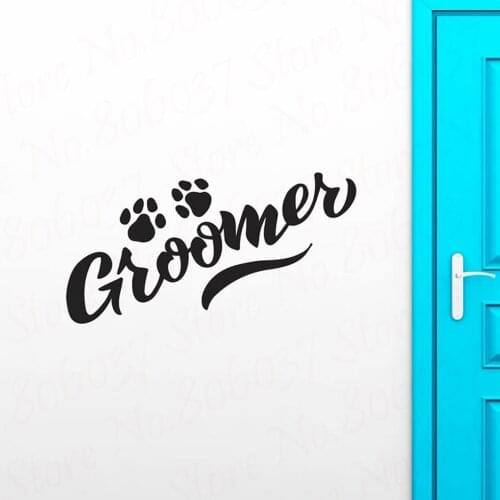 Vinyl Wall Decal Groomer Pet Grooming Beauty Salon Paw Tracks Wall Sticker Family Vinyl Decor WL1890