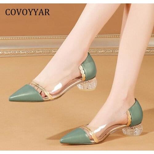COVOYYAR Female Classic High Heels Green Slip on Transparent Pvc Party Pointed Toe Elegant Shoes Women Ladies Pumps WHH265