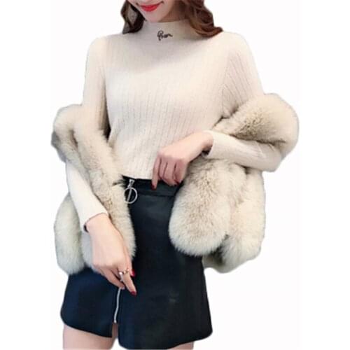 New Spring Autumn Womens Knitted Sweaters Solid Letter Turtleneck Slim Elastic Female Pullover Imitation Mink Lady Trendy Tops