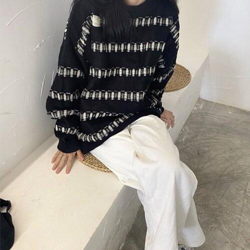 Gothic Sweater High Street Fashion Strip Knitted Sweaters Y2k Women Pullovers 2021 New Loose O-neck Long Sleeve Sweaters Jumper