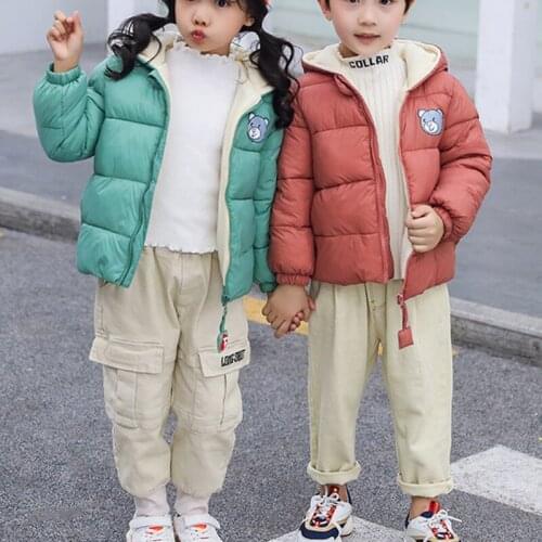 Boys Girls PPCotton Winter Fashion Sport Jacket Outwear Children Cotton-padded Jacket Boys Girls Winter Warm Coat Detachable Cap