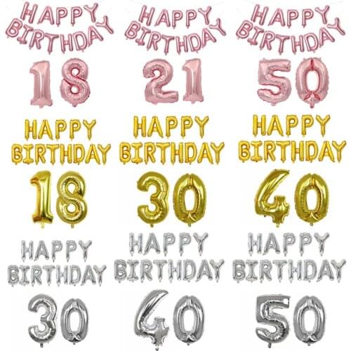 1 Set 16inch Rose Gold Gold Black Happy Birthday Letter 18 21 30 40 50 60th Ages Numbers Adult Party Decoration Globos Supplies