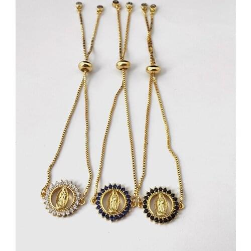 10 Pcs Micro Pave Shiny Cubic Zircon CZ Connector Bracelet for Women girl Virgin Mary Charm Fashion jewelry Gift BG310