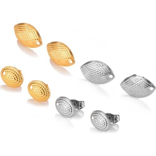 10Pcs Stainless Steel Oval Horse Eye Ear Stud Stamping Earrings Post Charms DIY Jewelry Making Components Handmade With Hole