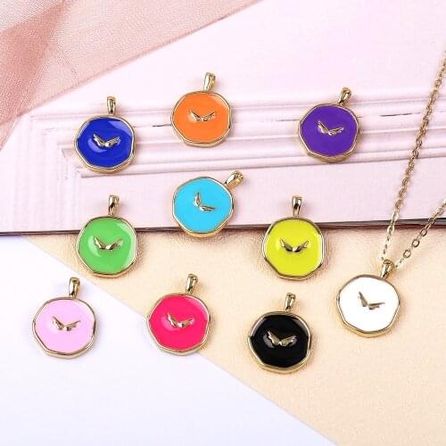 10Pcs,New Fashion Rainbow Color Angel Wings Enamel Gold Charm Pendants For Jewelry Making