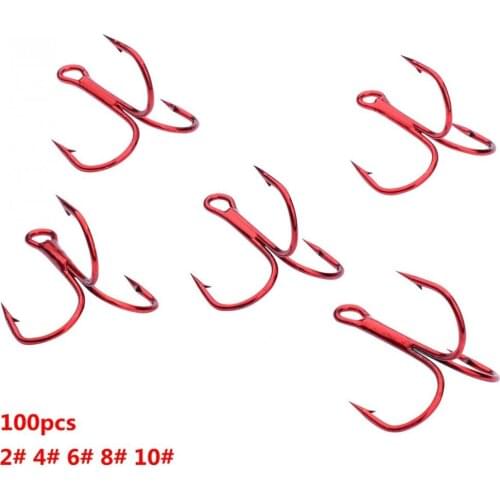 100pcs/lot Treble Fishing Hooks 2# 4# 6# 8# 10# High Carbon Steel Barbed Hooks Fishing Tackle
