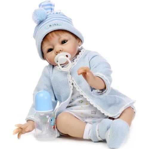 22" lifelike baby reborn for sale/silicone reborn babies dolls with blue sweater soft touch best poupee toys for children