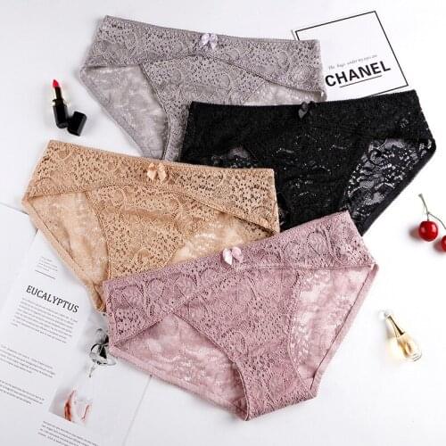 4Pcs/6Pcs Sexy Lace Panties Women Fashion Cozy Lingerie Tempting Pretty Briefs High Quality Bow Low-Rise Cute Women Underwear