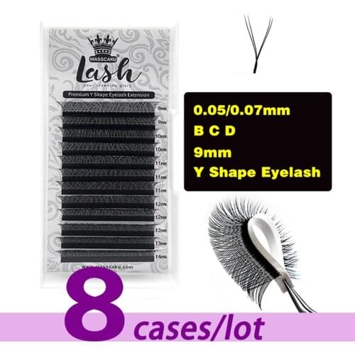 8 Cases/Lot Best Selling Y-Shaped 0.05/0.07 Individual Eyelash Fluffly Slik Lash Extensions Private Label Mink Eyelash Trays
