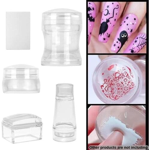 8pcs Clear Jelly Silicone Nail Art Stamper Set DIY Polish Design Print Stamp Stamping Tools With Scraper Nail Art Stamping Tools