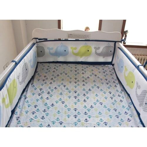 Promotion! 5PCS Cotton Crib Bed Linen Kit 100% Cotton Crib Bedding Infant Bedding Set Baby Bedding Set,(4bumper+bed cover)