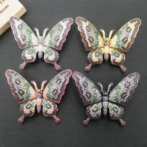 APDGG butterfly brooch gold plated multi color CZ micro pave Brooche Pin Jewelry