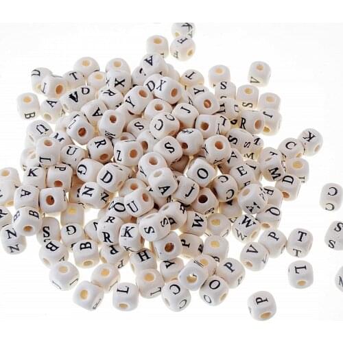 Hot 50pcs 10mm Alphabet "A-Z" Letter Square Charm Wood Spacer Beads Wooden Beads For Baby Smooth Jewelry Making DIY