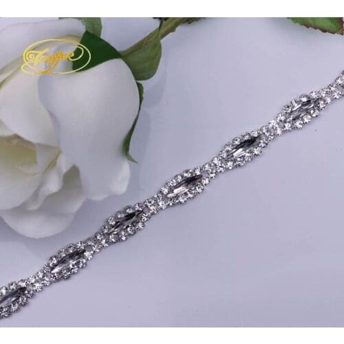 1 yard AAA-Grade Rhinestone Cup Chain Silver Base Wedding Dress Decoration Trim Applique Sew on Party Dress