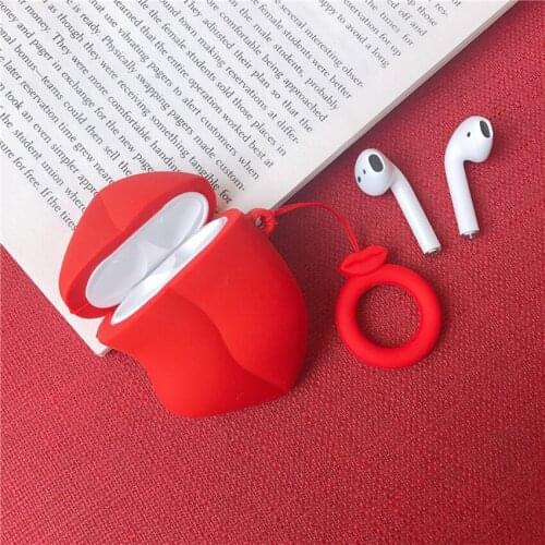 Airpods Case Cover for Airpods 2 & 1 Sexy Red Lips Silicone Protective Case with Keychain Portable Airpods Charging Case