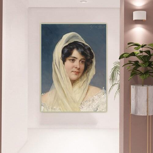 Citon Eugene de Blaas《Portrait Of A Young Lady》Canvas Art Oil Painting Artwork Poster Picture Decor Home Living Room Decoration
