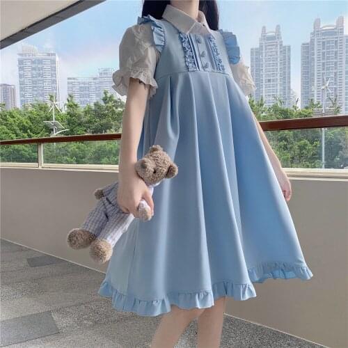 Flap Sleeve Design Short Sleeve Shirt Cute Ruffled Nursing Dress Sling Skirt Loose Dress