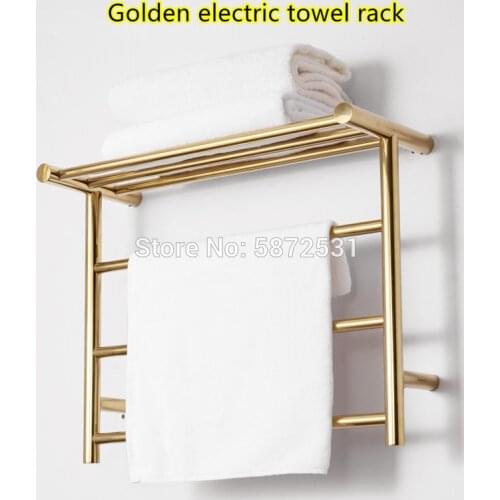 Hide wall Install Luxurious Golden Electric heating towel rack 304 stainless steel bathroom electric bath towel warmer heating