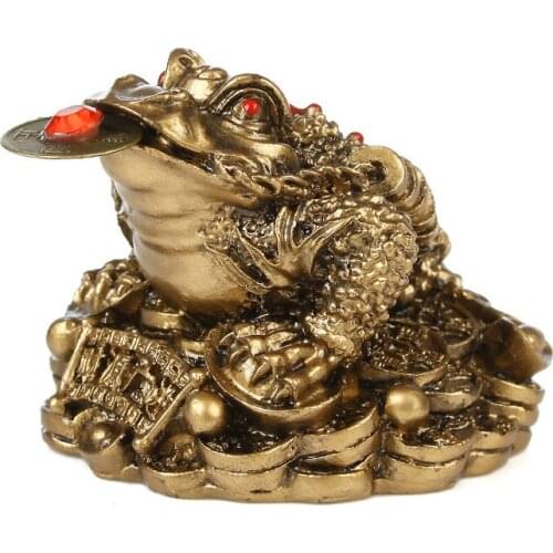 Fengshui Money Coin Toad Figurine LUCKY Fortune Wealth Golden Frog Tabletop Decoration Chinese Ornaments for Office Home Decor
