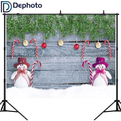 Dephoto Christmas Snowman Photo Background Winter Snowflake Wood Wall Candy Cane Decor Photography Backdrops Booth Studio Props