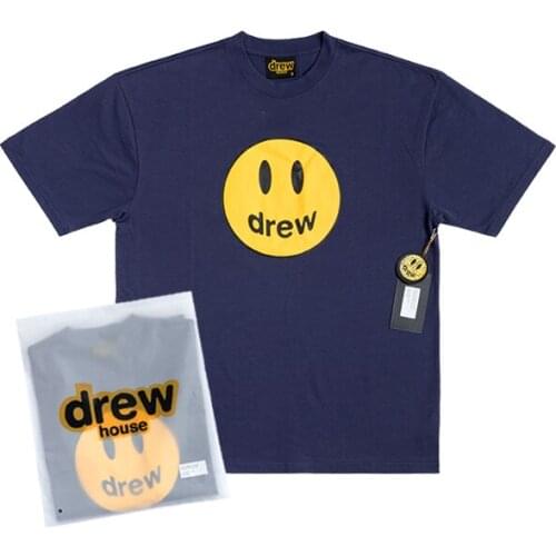 DREW T Shirt Summer 100% Cotton Men O-neck T-shirt Male Womens tshirt Short Sleeve High Quality Tops HOUSE JUSTIN Brand Smiley