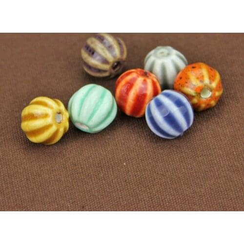10pcs 12x13mm Cute Pumpkin Charm Ceramic Beads Handcraft Spacer Porcelain Beads DIY Jewelry Making Pendant Accessories