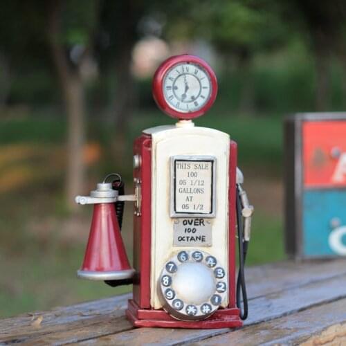 Retro Metal Telephone Figurine Model Creative Ornaments Coffee Shop Statue Photography Decoration Props Vintage Phone Miniature
