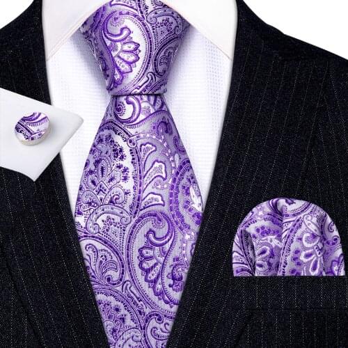 Fashion Luxury Purple Paisley 100% Silk Tie Gifts For Men Gifts Suit Wedding Tie Barry.Wang NeckTies Hanky Sets Business LN-5321