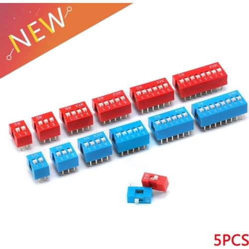 5Pcs Snap Type Switch Module 1 2 3 4 5 6 7 8 Bit 2.54mm Position Way DIP Pitch Toggle Switch Blue Snap Switch Dial Switch