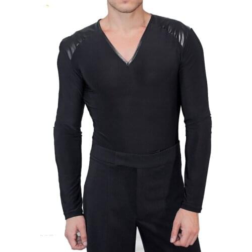 MenS Latin Dance Tops Autumn New Sexy V-Neck Long-Sleeved Shirt Practice Clothes Ballroom Samba Performance Clothing DL4754