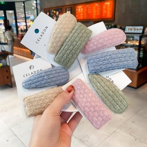 New Arrival 2Pcs Women Girls Candy Colors Knitting Wool Hairclip Sweet Soft Drop-Shaped Square Hairpins Fashion Hair Accessories