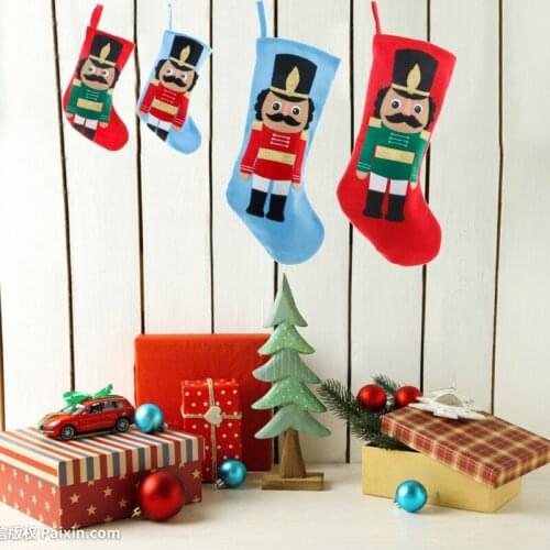 New Year Christmas Stocking Xmas Gift Candy Bag Large Xmas Stockings with 3D Nutcracker for Fireplace Holiday Decoration