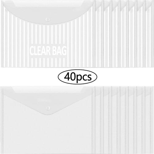 40pcs Document Paper File Folder Documents Storage Pouches Organizers with Button for Home Office School A4 Size 1.8cm Thickness