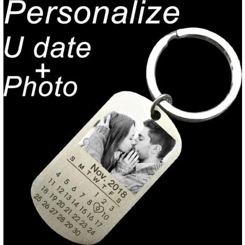 Personalized Engraved Photo Keychain Customize with Your Photo Date Name Text Calendar Keyring Pendant Stainless Key Chain