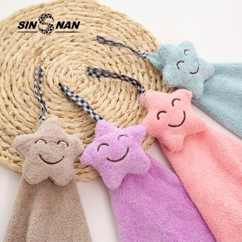 SINSNAN 1PC Microfiber Hand Towel Handkerchief Five-pointed Star Smiley Face Towel Super Absorbent Fabric Kitchen Hanging Towels