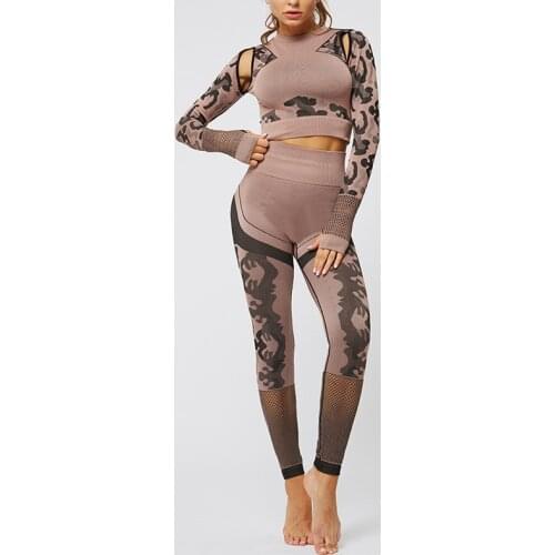 SALSPOR Women Yoga Suits Seamless Longsleeve Tops Trainning Fitness Leggings 2 Piece of Sets Sport Quick Dry Gym Suits Female