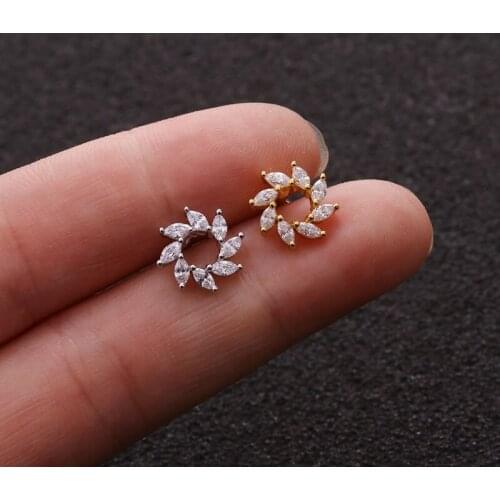 20G Stainless Steel 1Pc Stud Earrings Sunflower Barbell Helix Cartilage Tragus Lobe Ear Piercing Jewelry