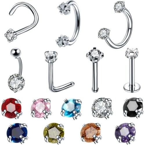 1PC Steel CZ Gem Ear Helix Clicker Nose Screw Stud Piercing Navel Belly Piercings Nostril Earring Tragus Nariz Stud Ring Jewelry