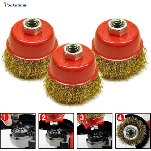 Remove Rust Brush Rotary Brass Steel Wire Brush Crimp Cup Set Wheel Angle Grinder for Paint Removal Deburring M14