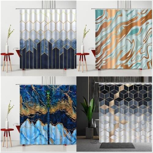 Marble Color Gradient Shower Curtain Modern Geometric Stripe Pattern Bathroom Decor Polyester Bathtub ​Fabric Curtains Washable