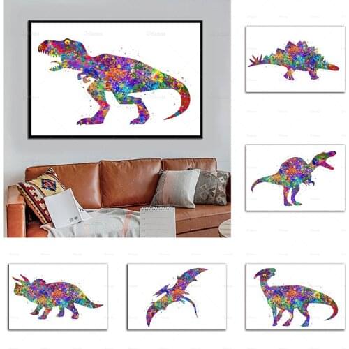 Nordic Abstract Age Of Dinosaurs Art Canvas Painting Poster Hd Prints Modular Watercolor Wall Pictures Kid Bedroom Living Room