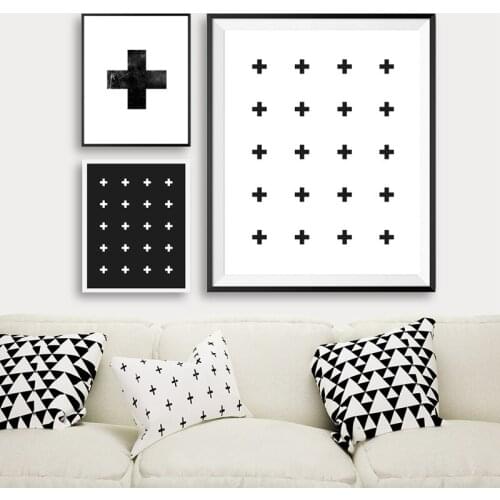 Scandinavian Style Swiss Cross Canvas Wall Art Poster Nordic Print Painting Black White Minimalist Decoration Picture Home Decor